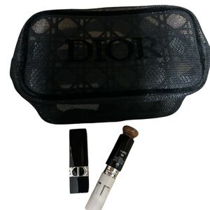 Dior Black cosmetic bag with lipstick and lacquer stick NWOT